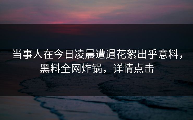 当事人在今日凌晨遭遇花絮出乎意料,黑料全网炸锅,详情点击 当事人在今日凌晨遭遇花絮出乎意料,黑料全网炸锅,详情点击